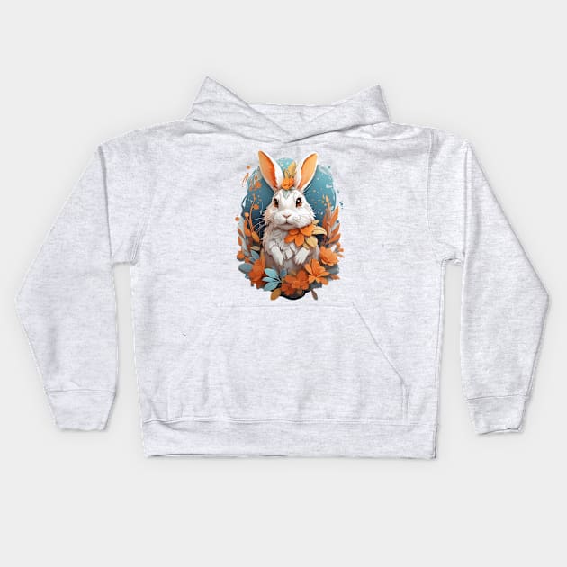 Cute Rabbit With Fantasy Flowers Splash Kids Hoodie by AySelin